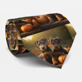 Airedale Puppy Herfst Delight Pompoen Stropdas (Opgerold)