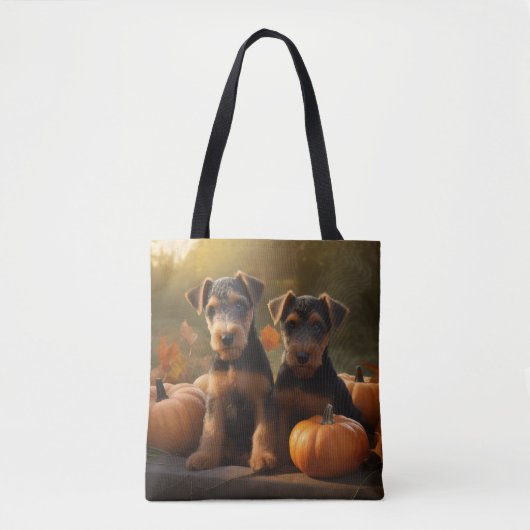 Airedale Puppy Herfst Delight Pompoen Tote Bag (Voorkant)