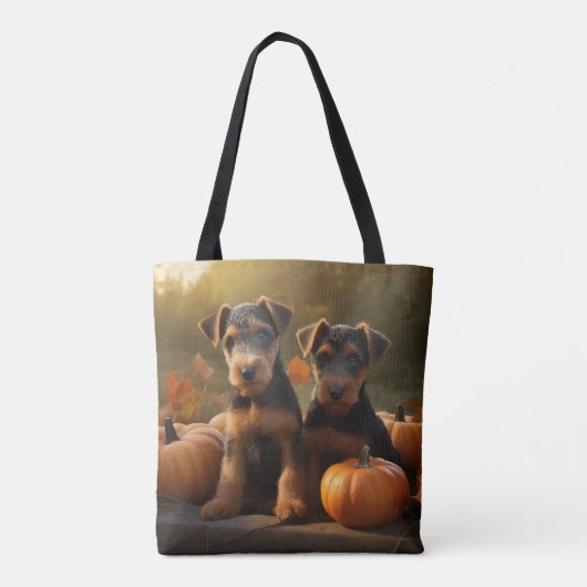 Airedale Puppy Herfst Delight Pompoen Tote Bag (Achterkant)