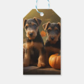 Airedale Puppy Herfst Plezier Pompoen Cadeaulabel (Achterkant)