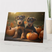 Airedale Puppy Herfstplezier Pompoen Kaart (Voorkant)