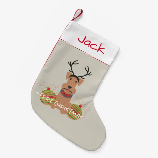 Airedale Reindeer Merry kerstpas Kleine Kerstsok (Voorkant (Hangend))