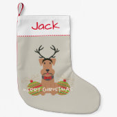 Airedale Reindeer Merry kerstpas Kleine Kerstsok (Voorkant)