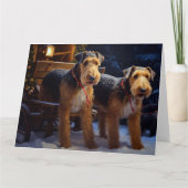 Airedale Sneeuw Slede Rit Kerst Decoratie   Kaart (Voorkant)