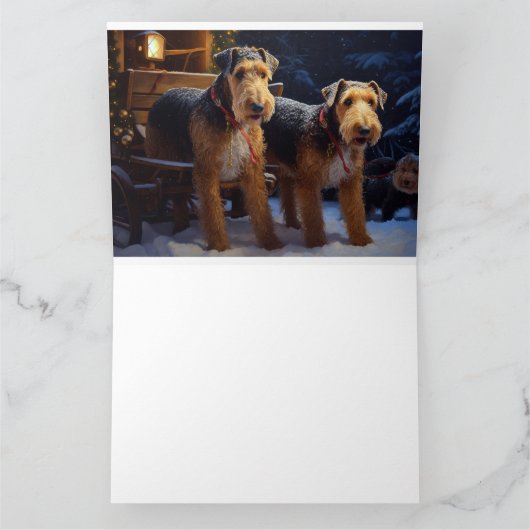 Airedale Sneeuw Slede Rit Kerst Decoratie   Kaart (Binnen)