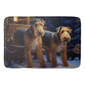Airedale Snowy Sleigh Ride Kerst Decor Badmat (Voorkant)