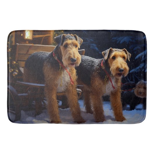 Airedale Snowy Sleigh Ride Kerst Decor Badmat (Voorkant)