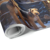 Airedale Snowy Sleigh Ride Kerst Decor Cadeaupapier (Rol Hoek)