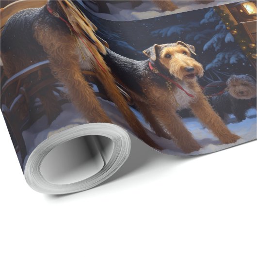 Airedale Snowy Sleigh Ride Kerst Decor Cadeaupapier (Rol Hoek)