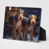 Airedale Snowy Sleigh Ride Kerst Decor Fotoplaat (Zijkant)