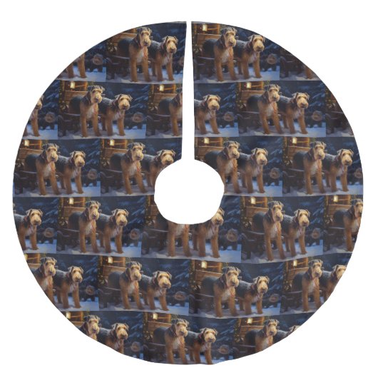 Airedale Snowy Sleigh Ride Kerst Decor Kerstboom Rok (Voorkant)
