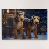 Airedale Snowy Sleigh Ride Kerst Decor Legpuzzel (Horizontaal)