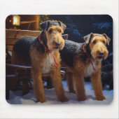 Airedale Snowy Sleigh Ride Kerst Decor Muismat (Voorkant)