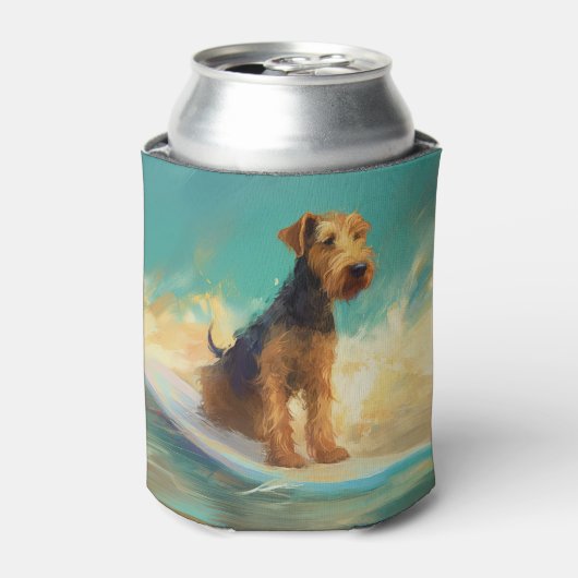 Airedale strand surfen schilderij blikjeskoeler (Blikje Voorkant)