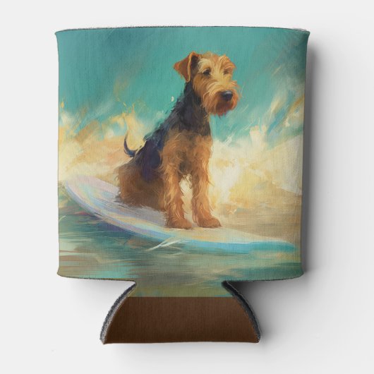 Airedale strand surfen schilderij blikjeskoeler (Voorkant)