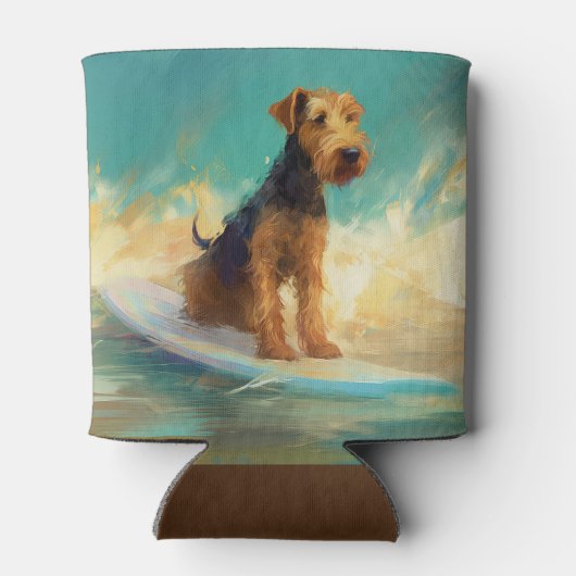 Airedale strand surfen schilderij blikjeskoeler (Achterkant)