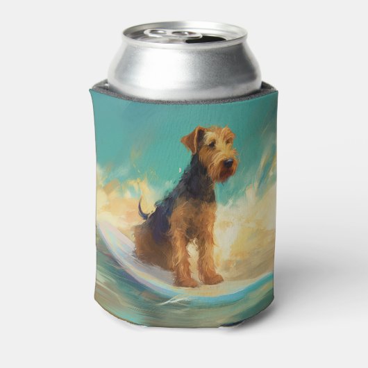 Airedale strand surfen schilderij blikjeskoeler (Blikje Achterkant)