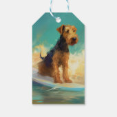 Airedale strand surfen schilderij cadeaulabel (Achterkant)