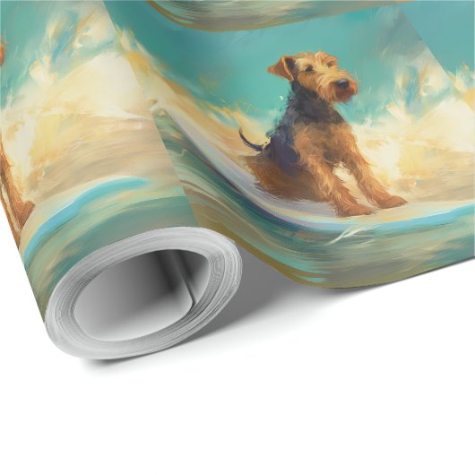 Airedale strand surfen schilderij cadeaupapier (Rol Hoek)