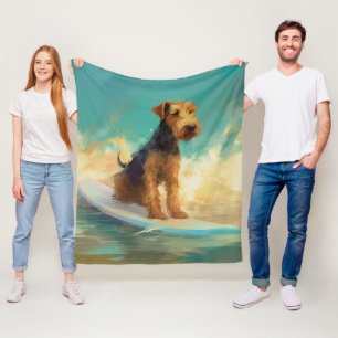 Airedale strand surfen schilderij fleece deken