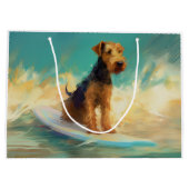 Airedale strand surfen schilderij groot cadeauzakje (Achterkant)