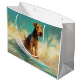 Airedale strand surfen schilderij groot cadeauzakje (Achterkant Gekanteld)