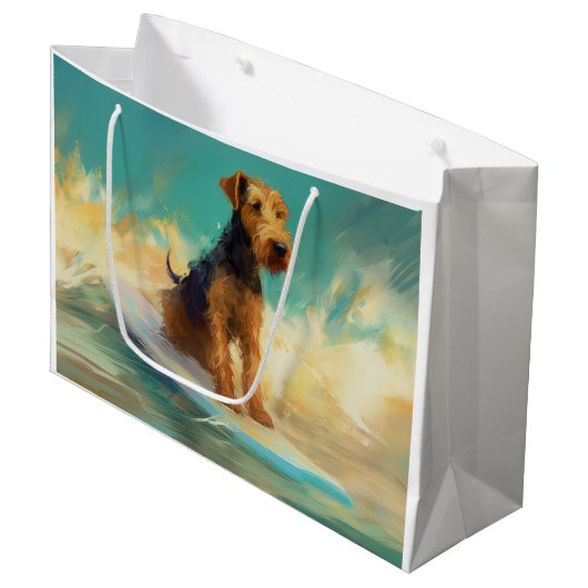 Airedale strand surfen schilderij groot cadeauzakje (Voorkant Gekanteld)