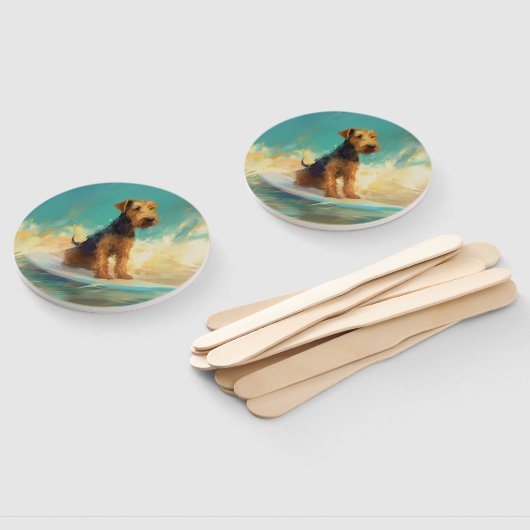 Airedale strand surfen schilderij handwaaier (Niet-gemonteerd)