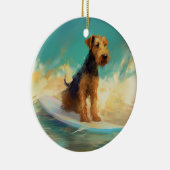 Airedale strand surfen schilderij keramisch ornament (Rechts)