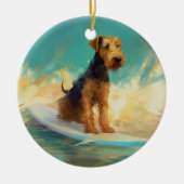 Airedale strand surfen schilderij keramisch ornament (Voorkant)