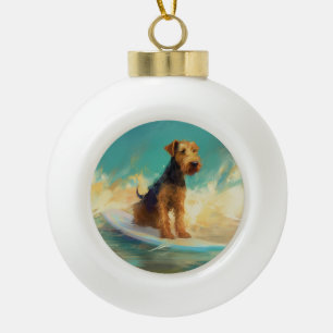 Airedale strand surfen schilderij keramische bal ornament
