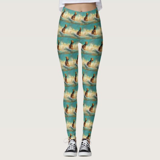 Airedale strand surfen schilderij leggings (Voorkant)