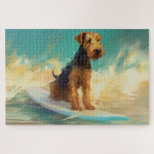 Airedale strand surfen schilderij legpuzzel (Horizontaal)