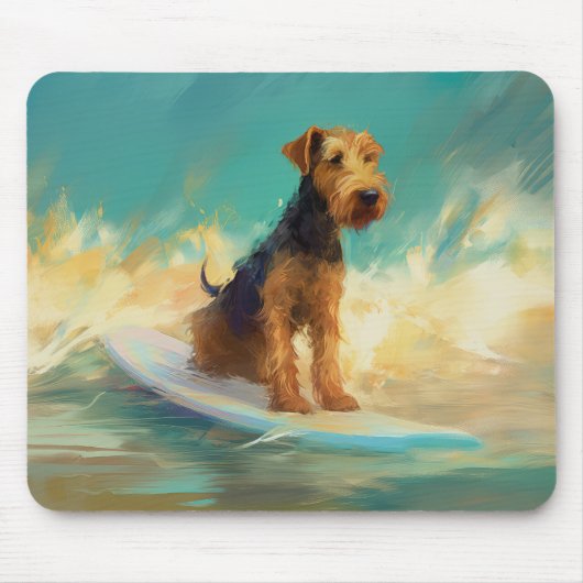 Airedale strand surfen schilderij muismat (Voorkant)