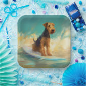 Airedale strand surfen schilderij papieren bordje (Feest)
