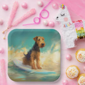 Airedale strand surfen schilderij papieren bordje (Feest)