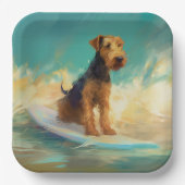 Airedale strand surfen schilderij papieren bordje (Voorkant)