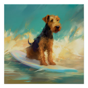 Airedale strand surfen schilderij perfect poster