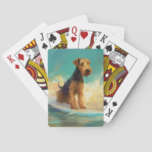 Airedale strand surfen schilderij pokerkaarten