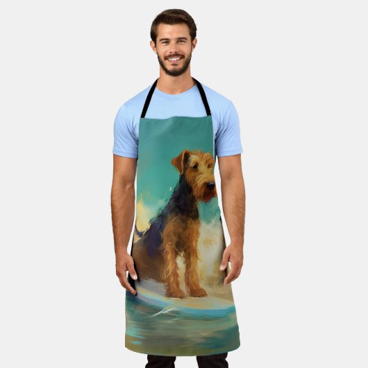 Airedale strand surfen schilderij schort (Gedragen)