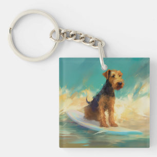 Airedale strand surfen schilderij sleutelhanger