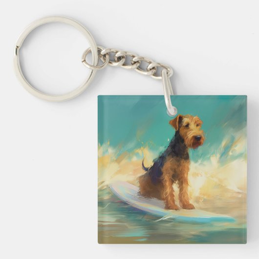 Airedale strand surfen schilderij sleutelhanger (Voorkant)