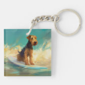 Airedale strand surfen schilderij sleutelhanger (Achterkant)