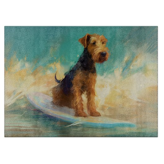 Airedale strand surfen schilderij snijplank (Voorkant)