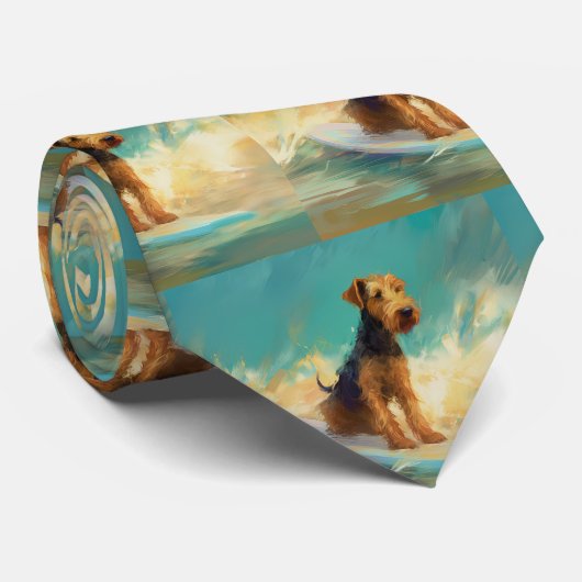 Airedale strand surfen schilderij stropdas (Opgerold)