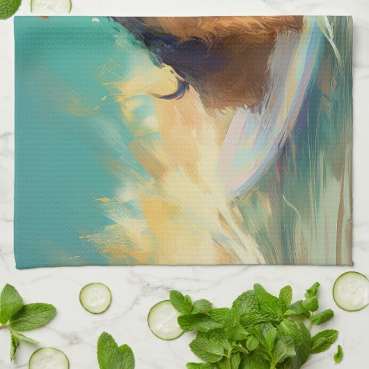 Airedale strand surfen schilderij theedoek (Gevouwen)