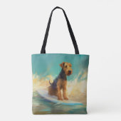 Airedale strand surfen schilderij tote bag (Achterkant)