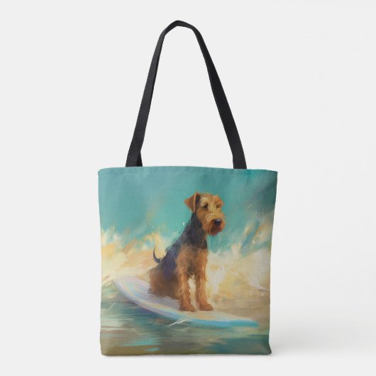 Airedale strand surfen schilderij tote bag (Achterkant)
