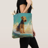 Airedale strand surfen schilderij tote bag (Dichtbij)