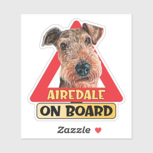 Airedale Terrier aan boord van hond rood verkeersb Sticker (Vel)